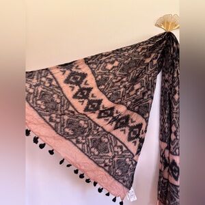 Rapsodia Boho Wool Blend Tassel Scarf / Wrap | Neutral Tribal Print